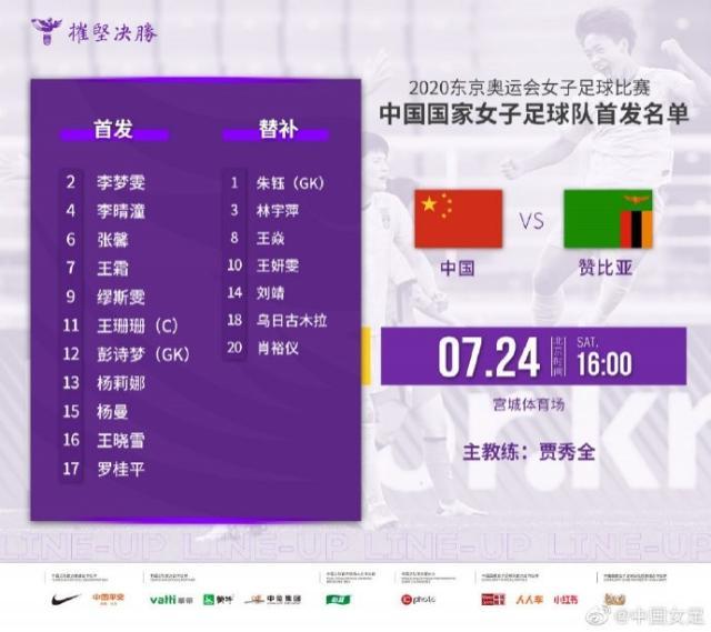 世界杯直播官网下载-女足vs赞比亚首发：吴海燕继续缺阵 女超金靴出战